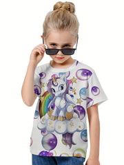 3D Rainbow & Unicorn Girls Tee Summer Sports Shirt