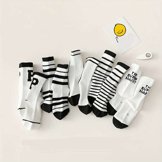 5pairs Kids Striped Letter Socks Spring Summer