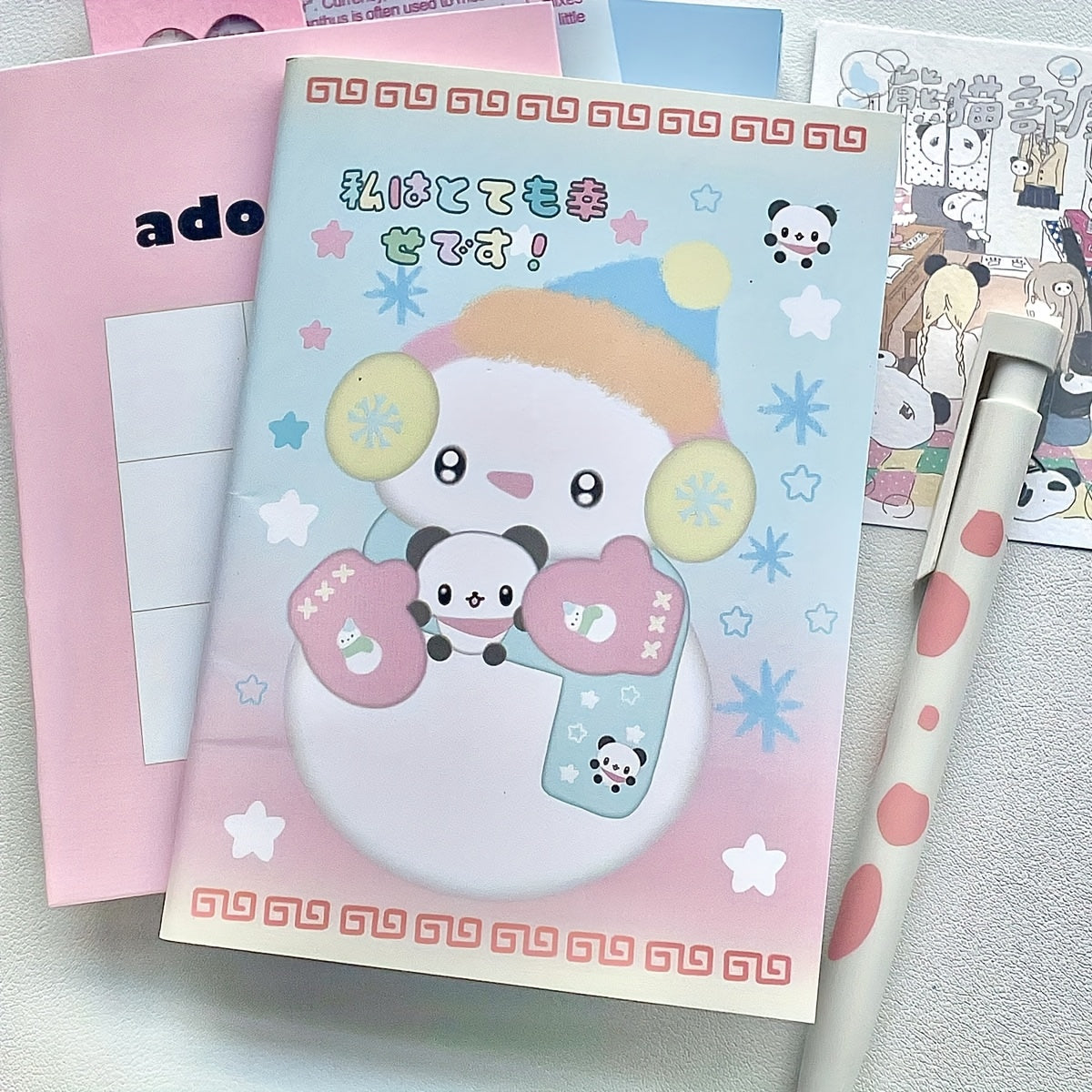 Panda & Balloon A6 Notebook Vintage Style Journal Square Grid Paper