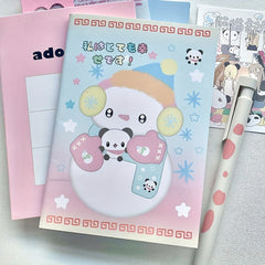 Panda & Balloon A6 Notebook Vintage Style Journal Square Grid Paper
