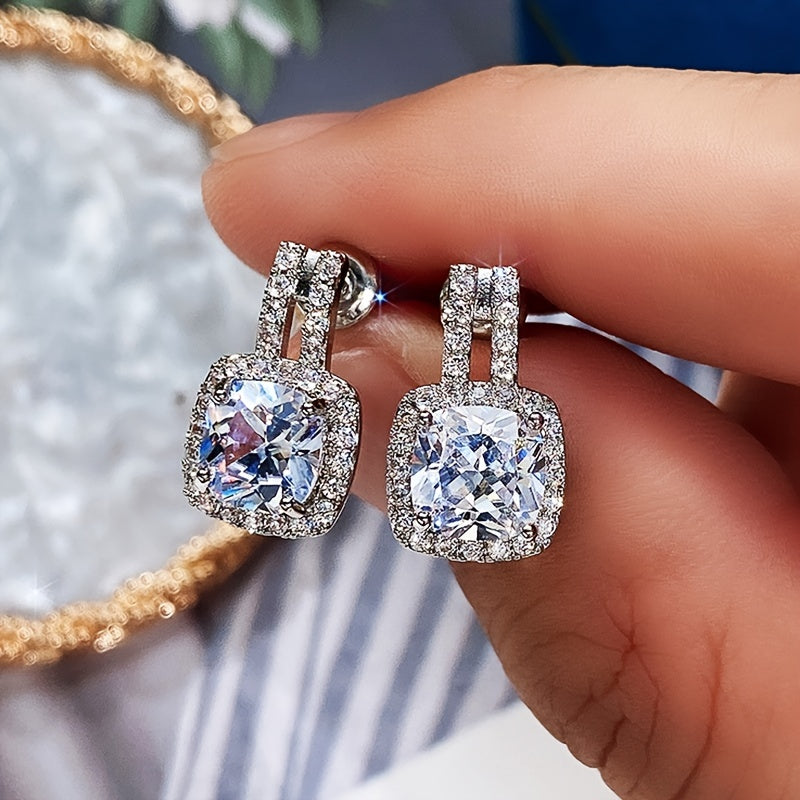 Pop Jewelry Zircon Stud Earrings - Copper Panel