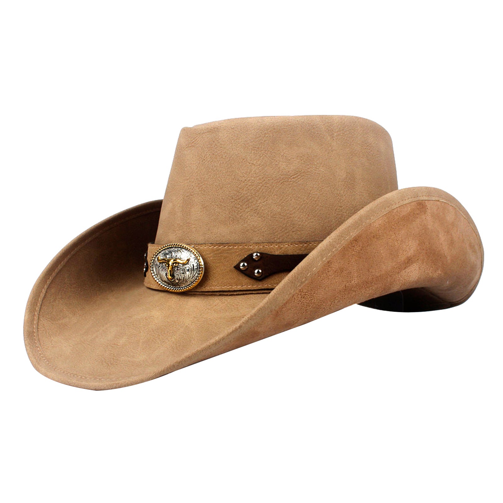 MUMUWU Leather Cowboy Hat Outdoor Wide Brim Cowgirl Hat Light Brown Khaki