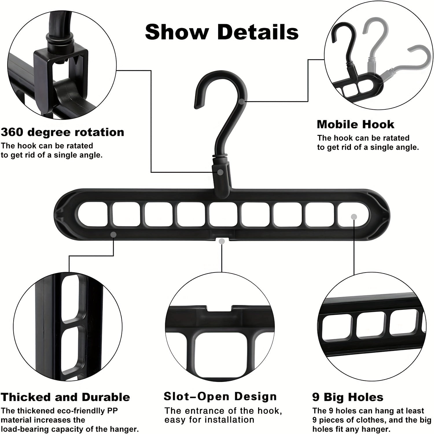 5pcs Multifunctional Closet Organizer with 9 Hole Coat Hanger