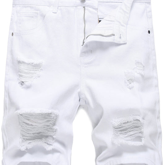 Men's Ripped Denim Shorts with Pockets