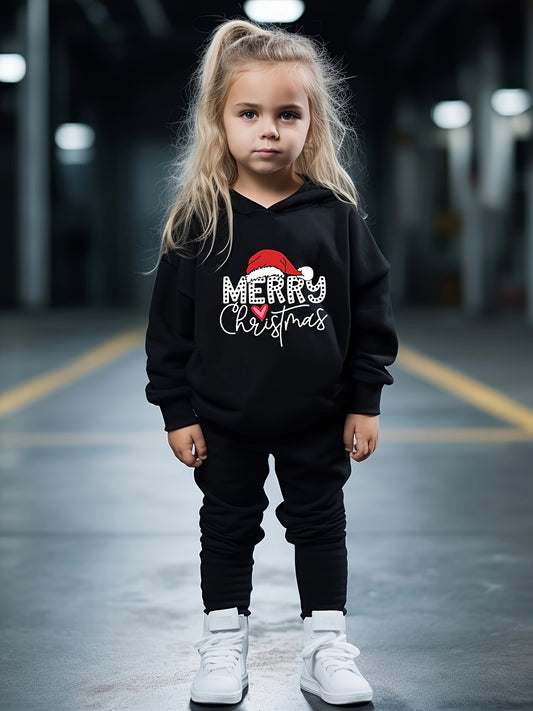 Heart Graphic Merry Christmas Hoodies Jogger Pants Set for Girls
