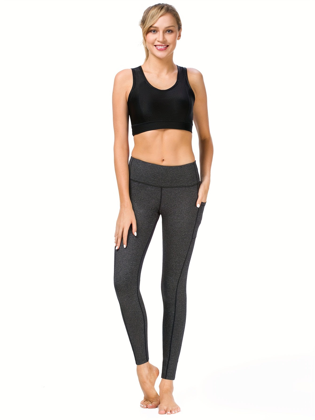 Side Pockets Cropped Yoga Leggings High Elastic Sports Fitness Pants