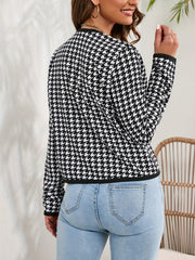 Houndstooth Print Jacket Crew Neck