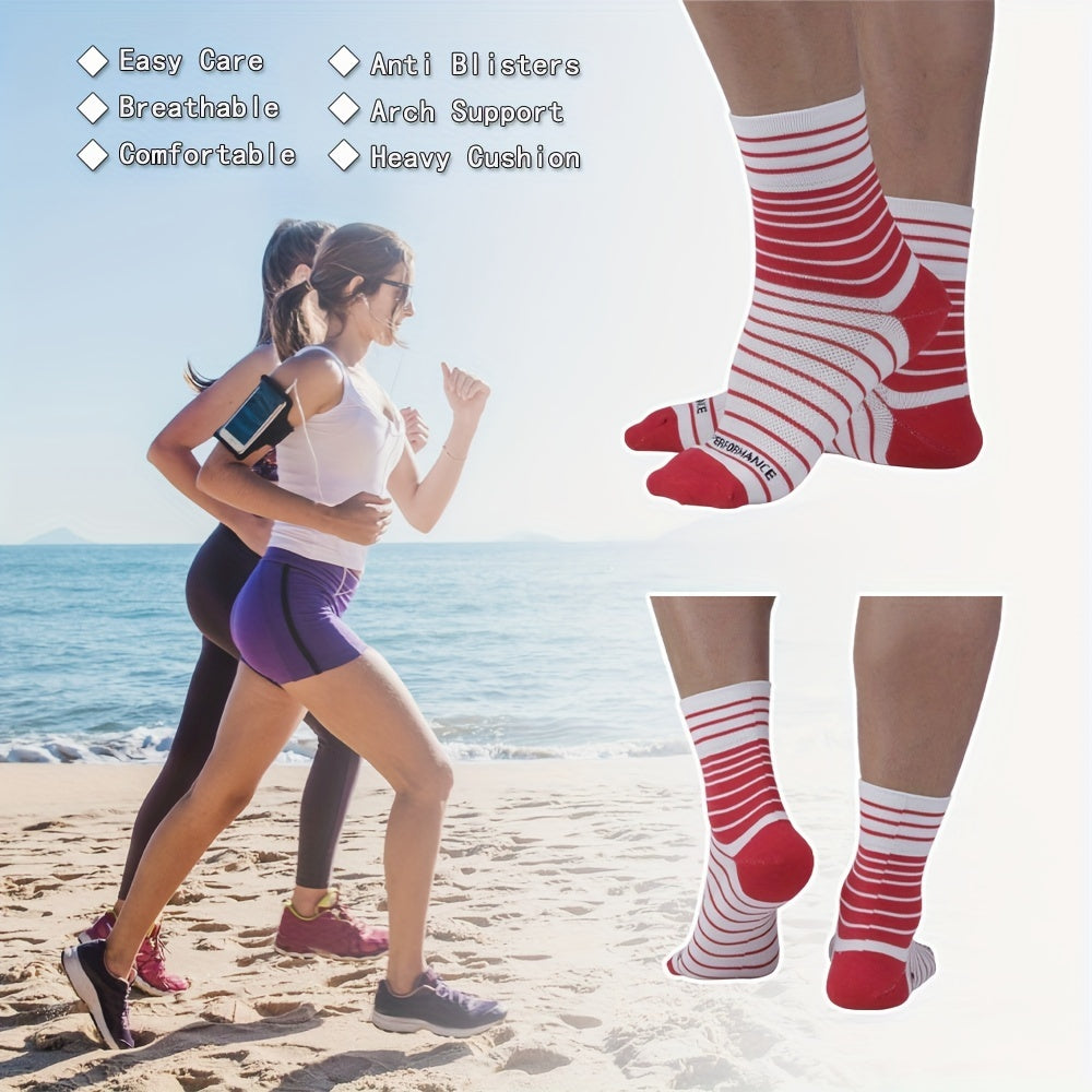 5 Pairs Men's Striped Pattern Sports Socks - Athletic Quarter Socks