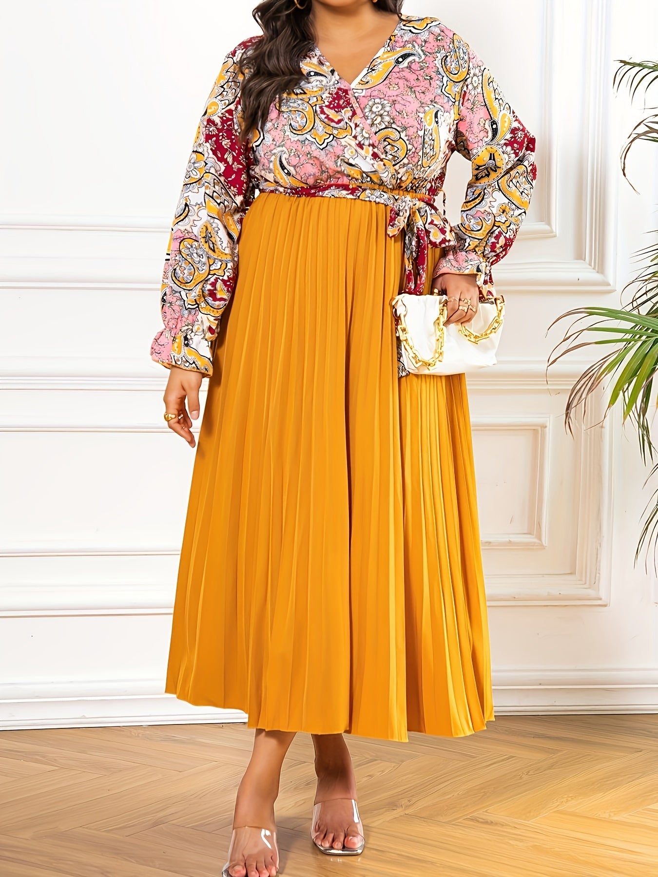  Paisley Print Long Sleeve Boho Dress