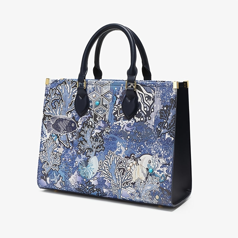 Ocean Pattern Top Handle Satchel Tote Bag