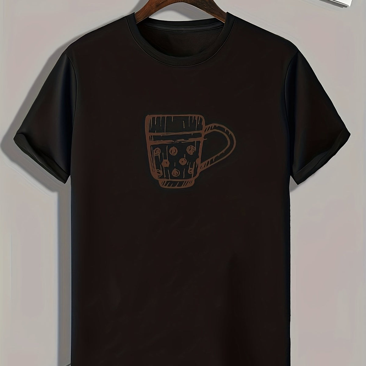 Cup Sketch Print Men's Comfy T shirt Active Stretch Tee