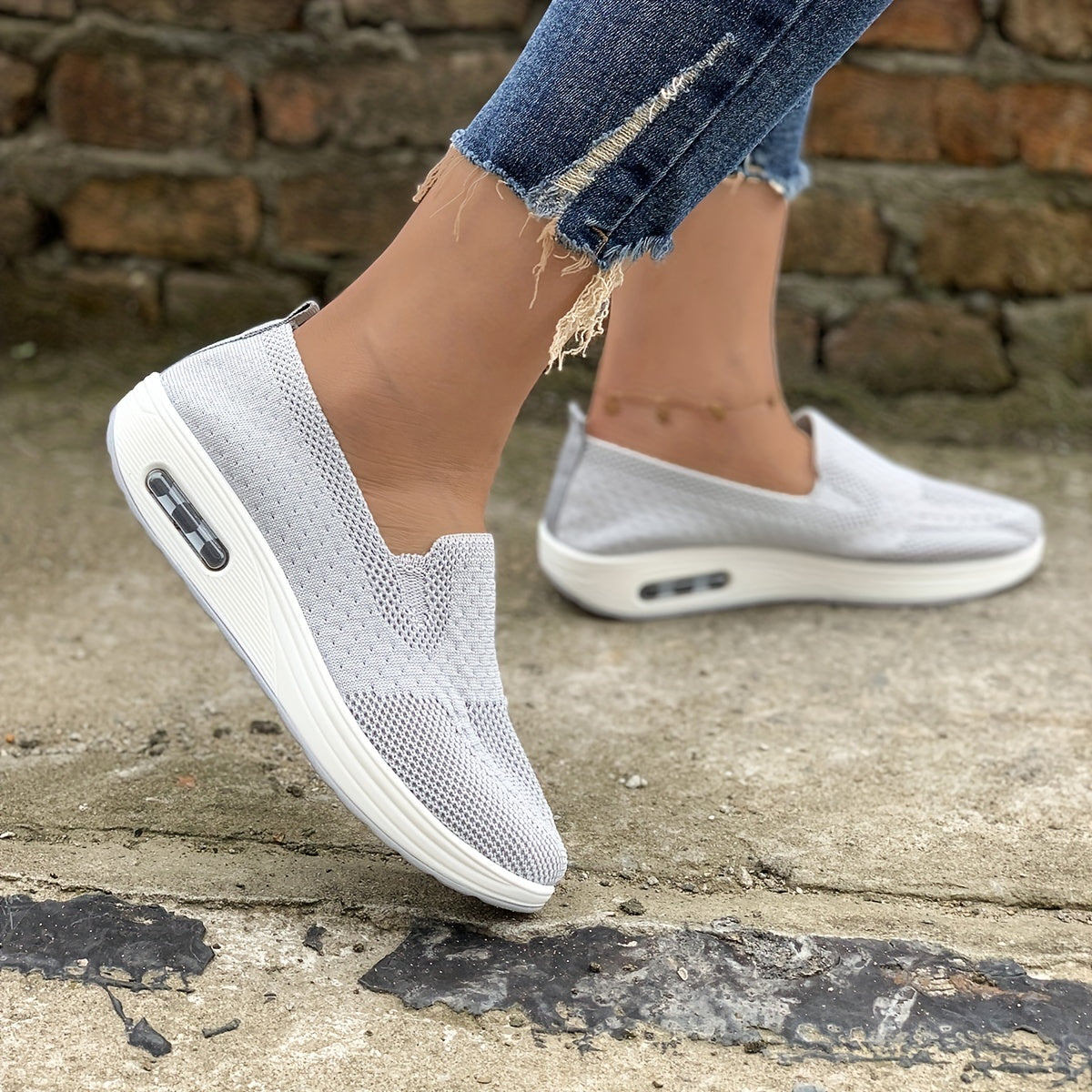 Women's Air Cushion Sock Shoes Lightweight Slip On Casual Walking Shoes
