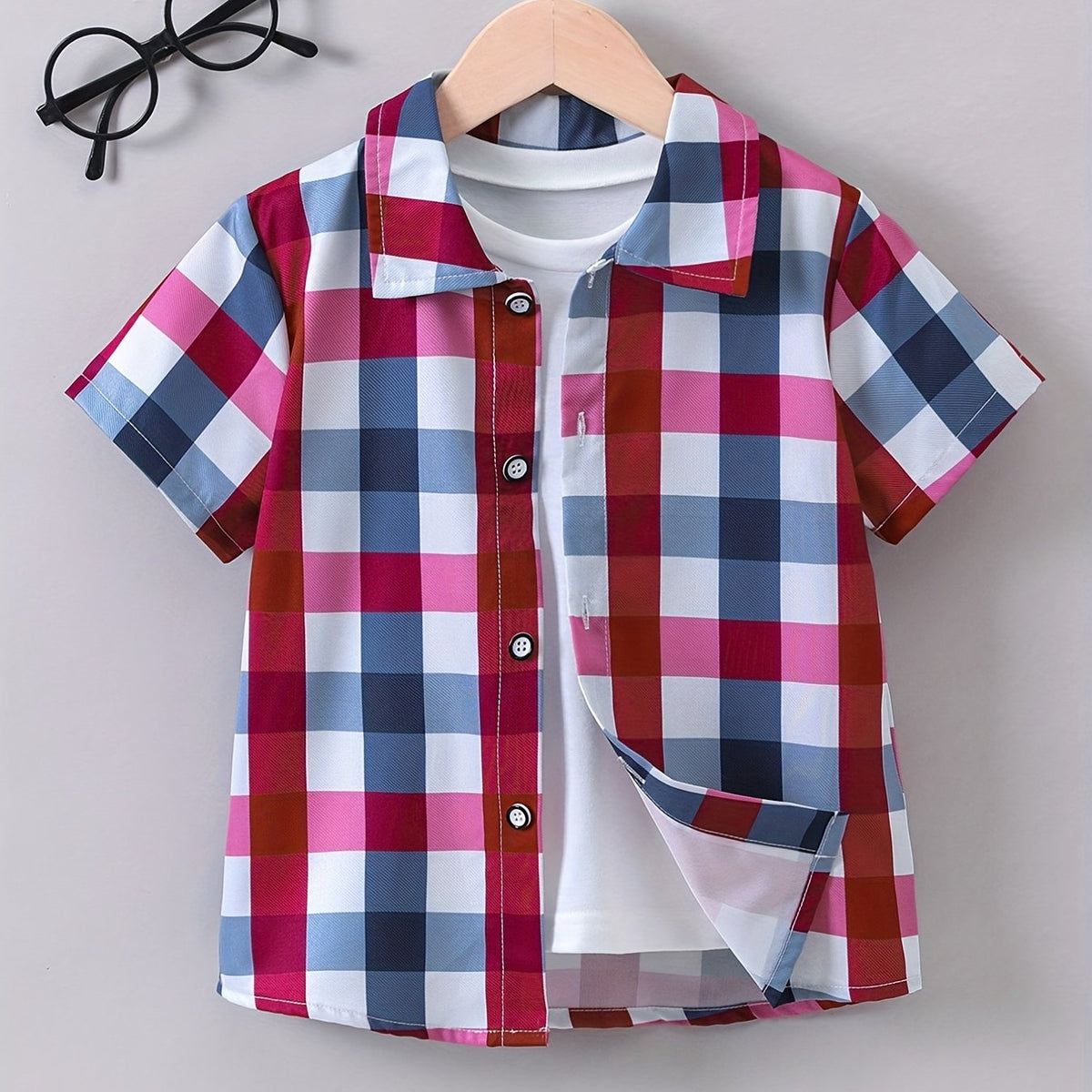 Boys Plaid Shirts Short Sleeve Casual Tops for Summer Kids Clothes