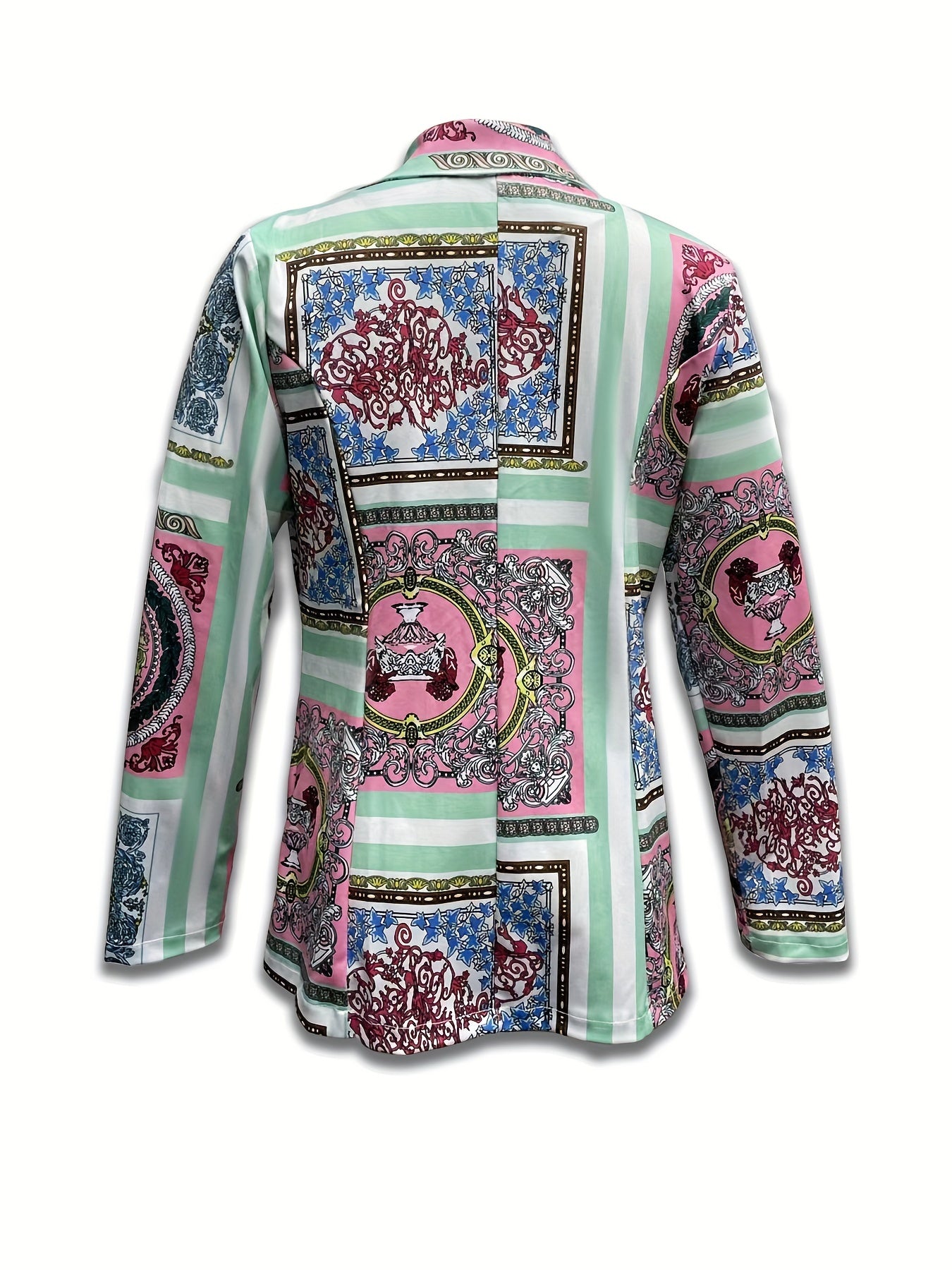 Women's Scarf Print Lapel Collar Blazer