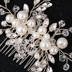 Faux Pearl Bridal Hair Comb Crystal Head Jewelry