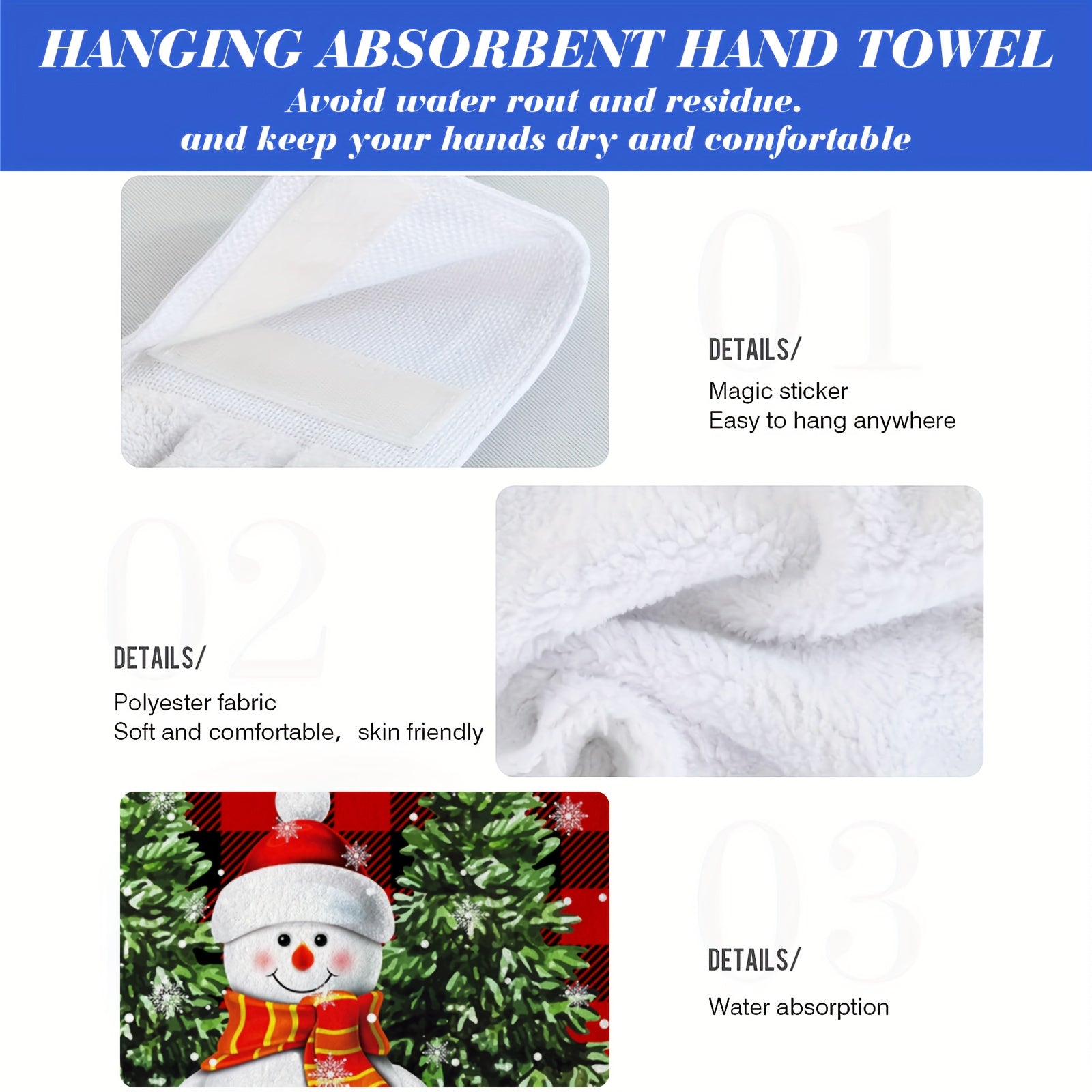 Christmas Snowman Pattern Fingertip Towel Hanging Towel Plaid Soft Absorbent