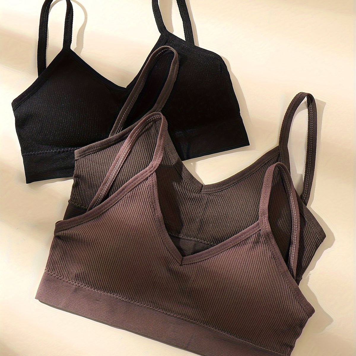 3pcs Ribbed Sports Bras Comfy Running Workout Bras Women's Lingerie