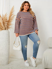  Casual Stripe Print Round Neck Jumper