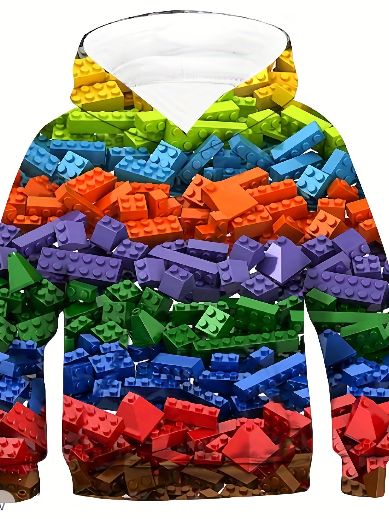 Boy's 3D Building Blocks Print Hoodie - Casual Hooded Sweatshirt