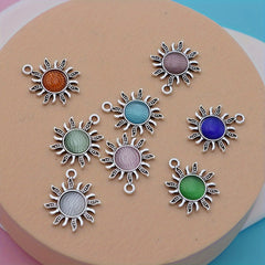 8pcs Silver Plated Sun Shape Charms for Jewelry Making DIY Craft