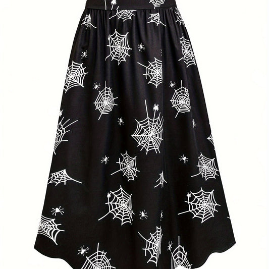  Halloween Spider Web Print Maxi Skirt