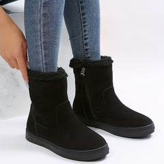 Solid Suede Snow Boots with Side Zipper