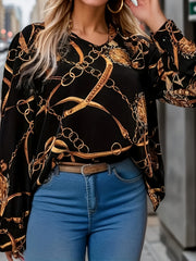  Casual Blouse Women's Plus Chain Print Top