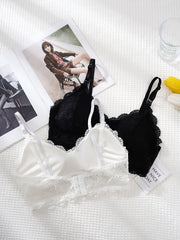 2pcs Lace Wireless Bras Scalloped Trim Intimates Bra Women's Lingerie