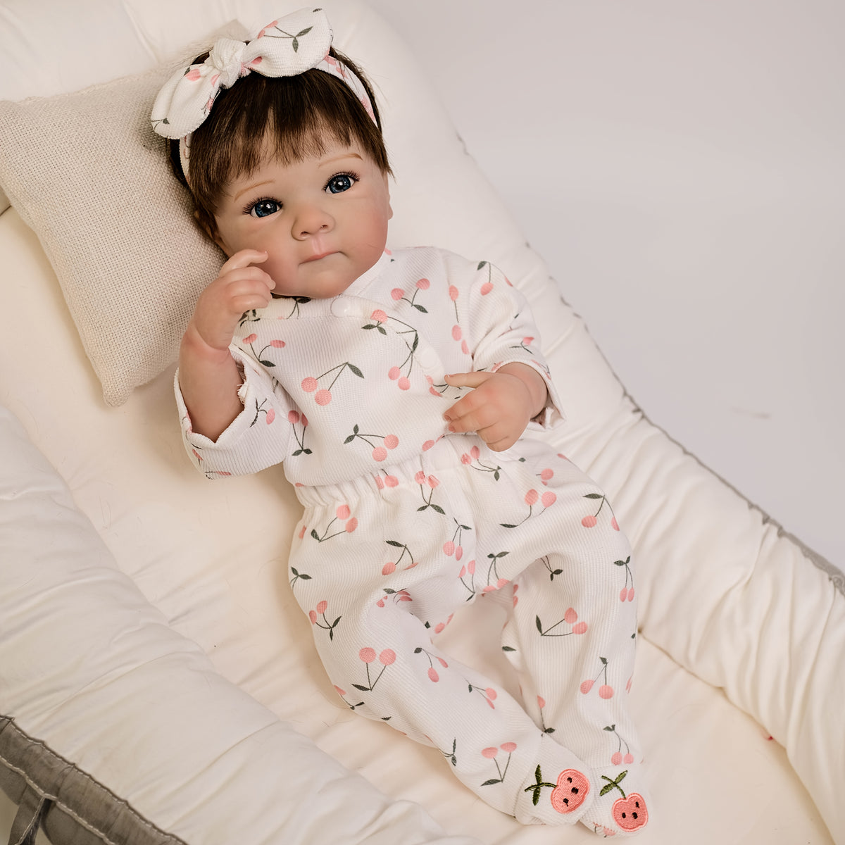 Realistic Vinyl Open Eye Bettie Doll Full Body with Implanted Hair Floral Outfit