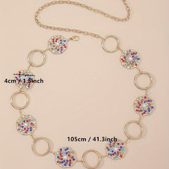 Boho Hollow Out Waist Chain Faux Pearl Rhinestone Decor Belt