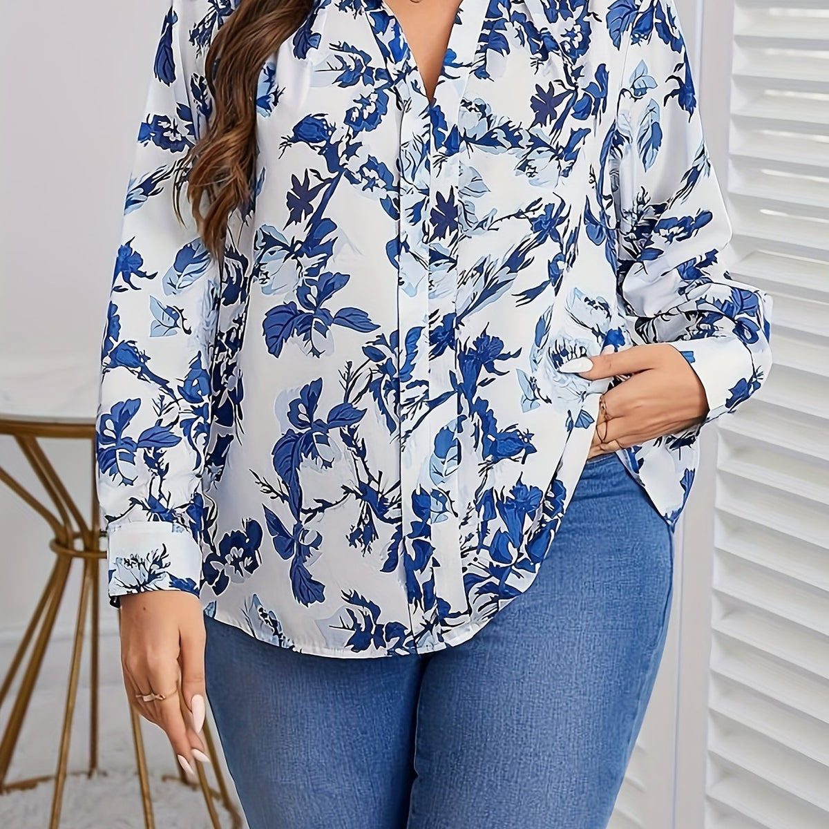  Floral Print Long Sleeve Blouse