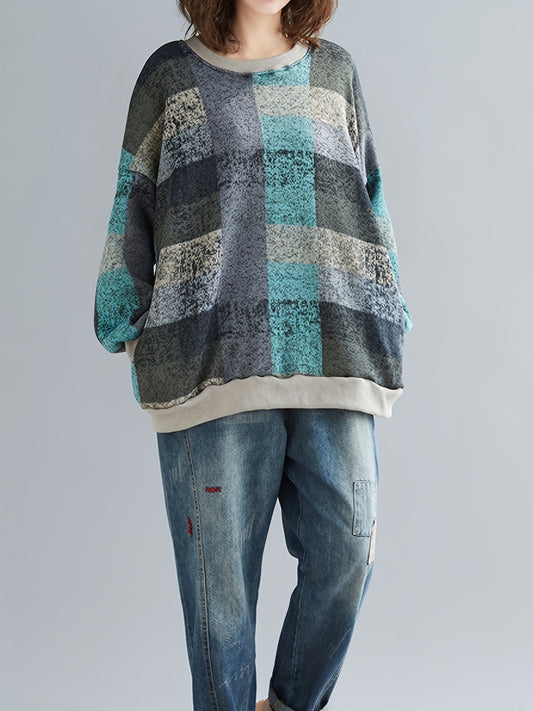 Geometric Print Crew Neck Sweatshirt Women's Clothing