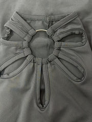  Solid Cut Out Ring Skinny Leggings
