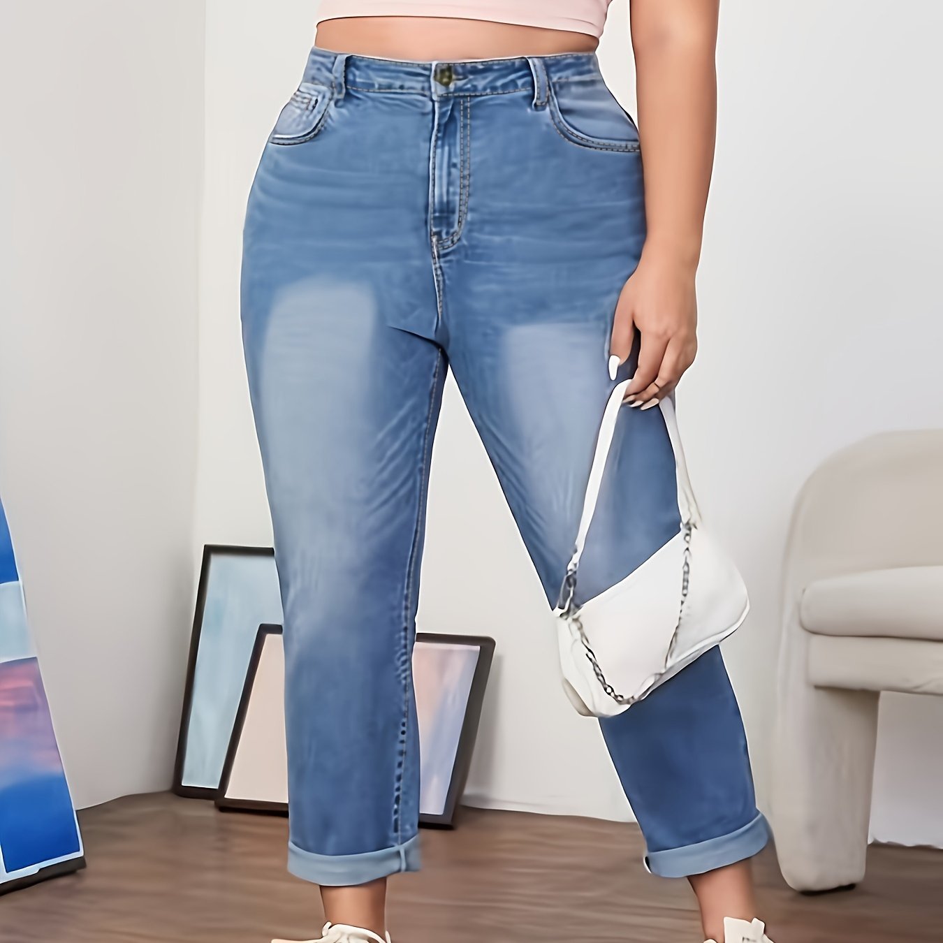 Women's Plus High Rise Straight Leg Jeans