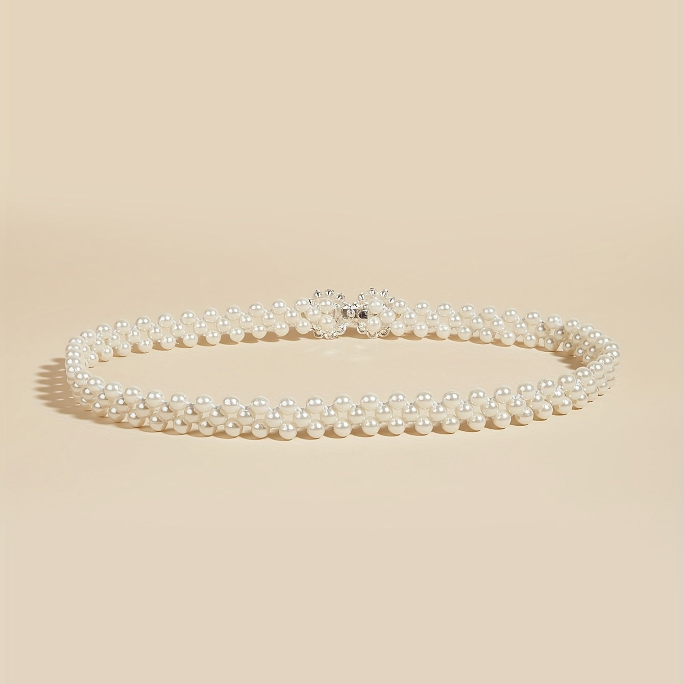 Faux Pearl Waist Chain Elastic Belt Snowflake Buckle Girdle