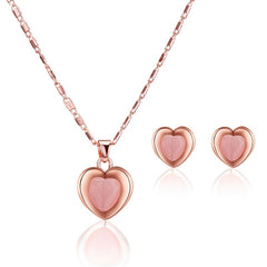 Peach Heart Faux Cat Eye Stone Pendant Necklace