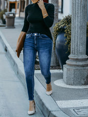  Solid Button Up Stretch Skinny Jeans