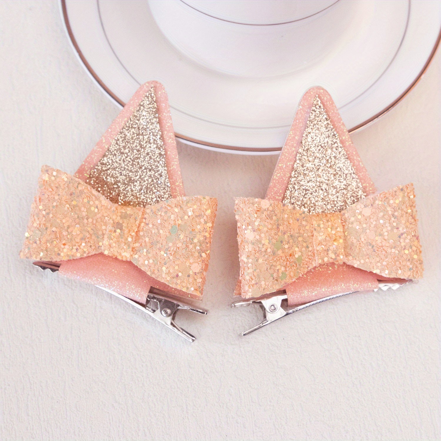 Sequin Glitter Cat Ears Hair Clips Set