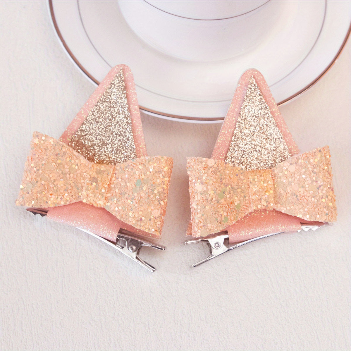 Sequin Glitter Cat Ears Hair Clips Set