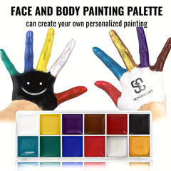 12 Color Face Paint Kit with 6 Brushes for Halloween Cosplay SFX