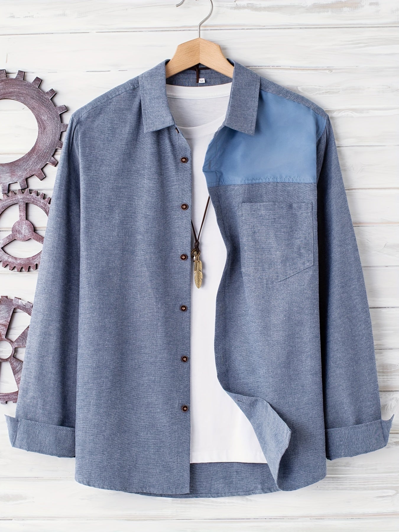 Men's Solid Button Down Long Sleeve Shirts with Pockets