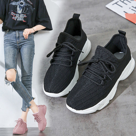 Breathable Knit Sneakers Low Top Lace Up Casual Shoes