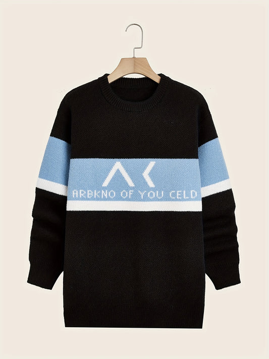 Men's Knitted Block Sweater Warm Winter Pullover