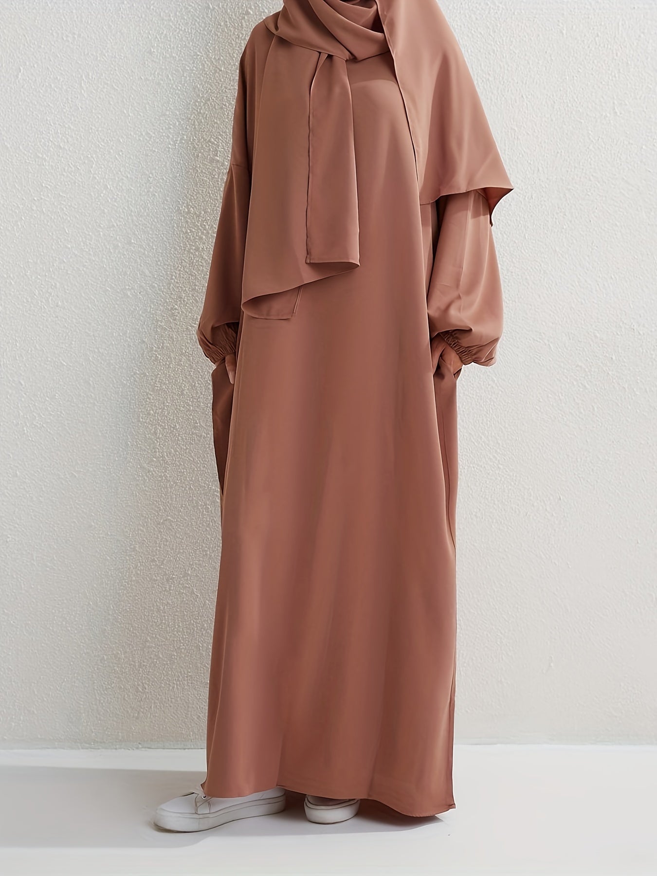  Casual Abaya Dress Women's Plus Solid Drop Shoulder Loose Fit Maxi Dre