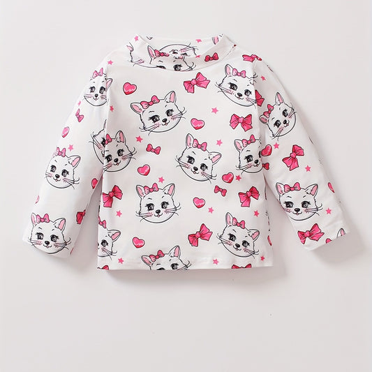 Girls Cat Bow Heart Graphic Sweatshirt Kids Long Sleeve T shirt