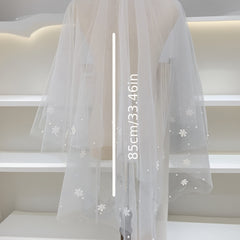 Hand Sewn Floral Pearl Bridal Veil Double Layer with Comb