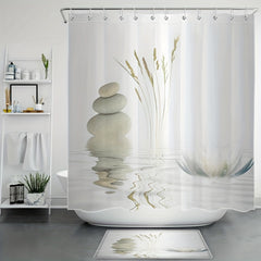 4pcs Stone Print Shower Curtain Set