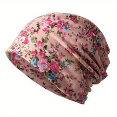 Floral Print Lightweight Beanie Elastic Skull Hat Women Turban Cap