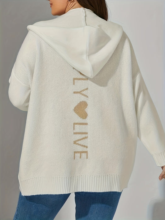  Letter & Heart Print Hooded Cardigan