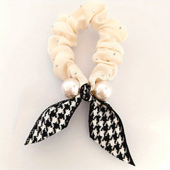 Houndstooth Bow Scrunchies Pearl Hair Rope Ponytail Holder Hair Accessories